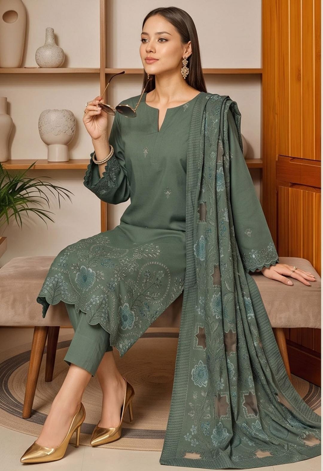 3 PIECE WINTEX PEACH EMBROIDERED