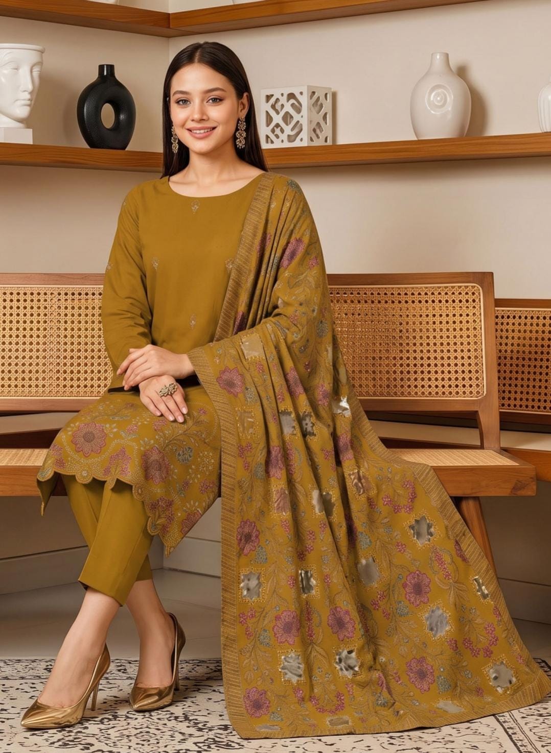 3 PIECE WINTEX PEACH EMBROIDERED