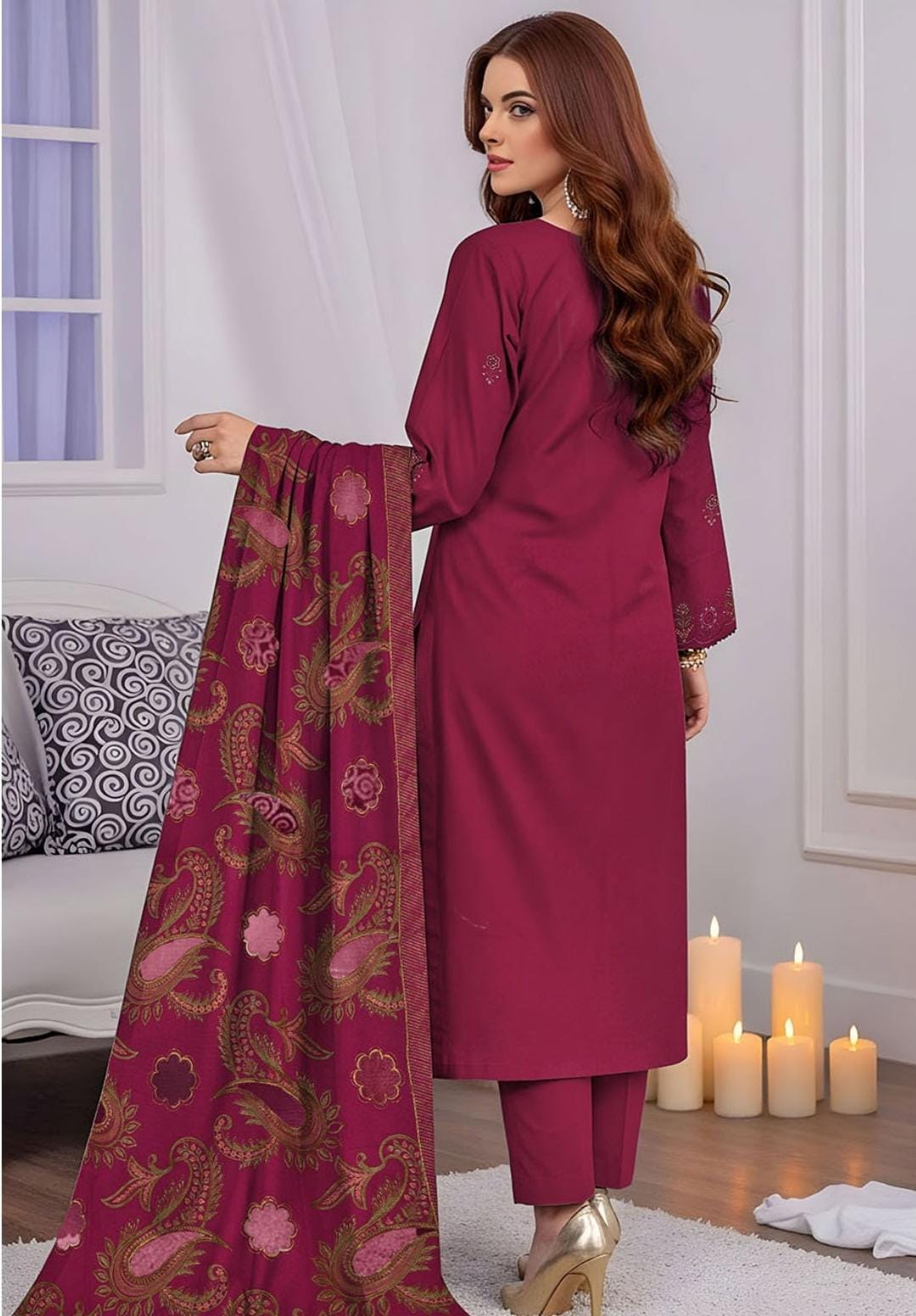 3 PIECE WINTEX PEACH EMBROIDERED